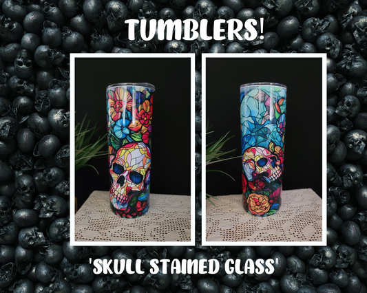 Tumbler- Skull Stained Glass