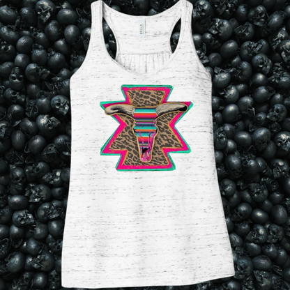 Western Neon Longhorn Cheetah Print Tank Top