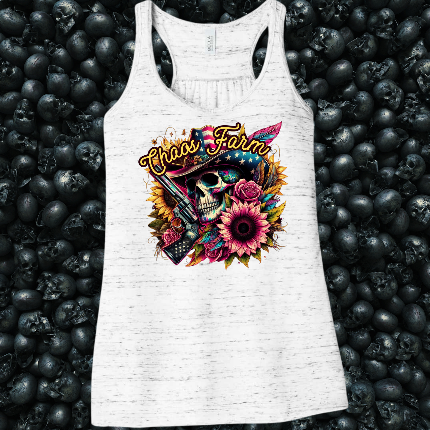 Western Skull Flowers & Pistol Tank Top