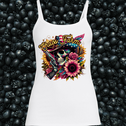 Western Skull Flowers & Pistol Tank Top