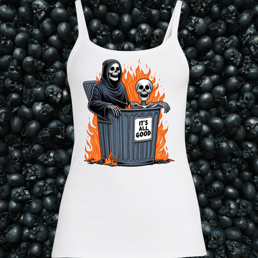 It's All Good Skeleton Dumpster Fire Tank Top