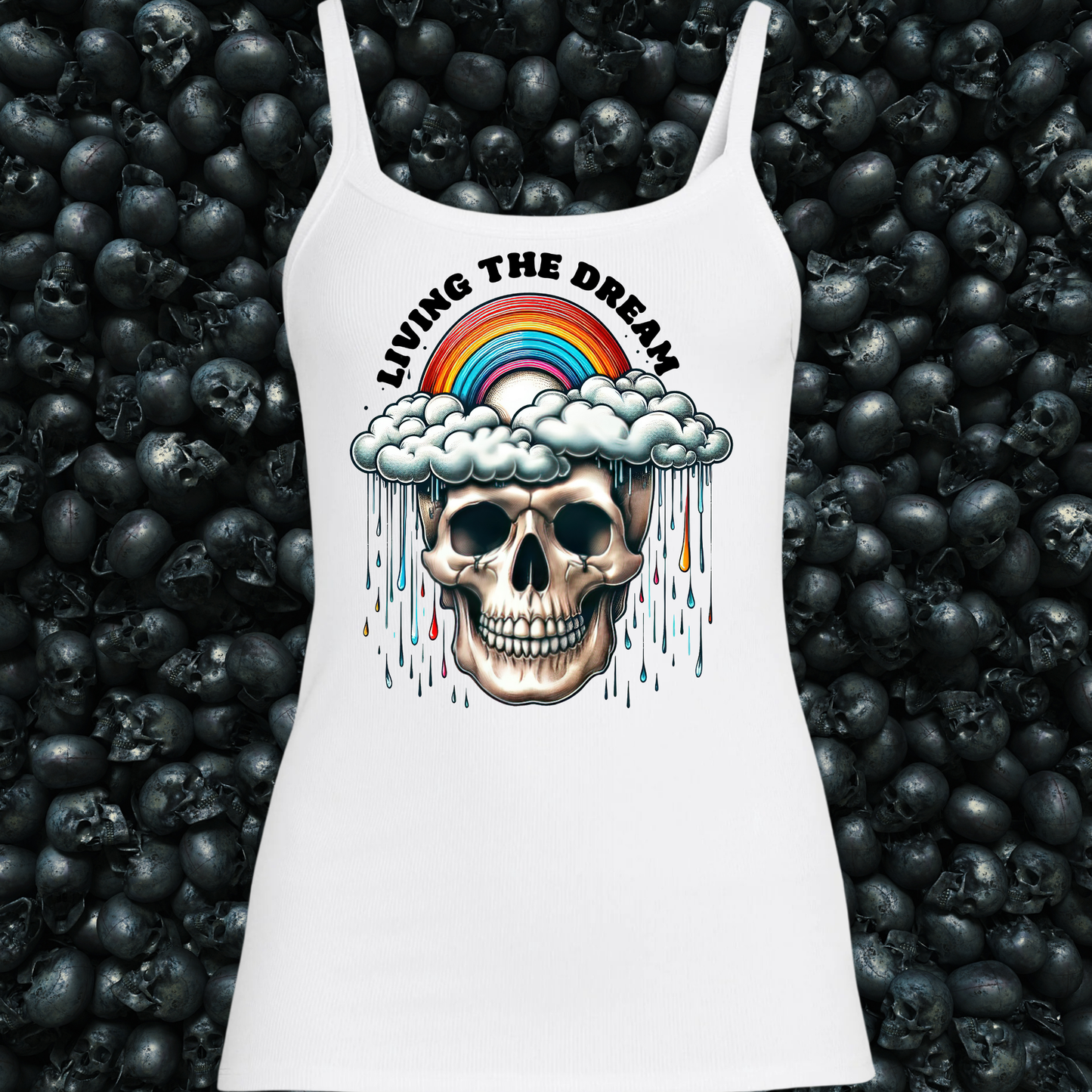 Living the Dream Skeleton Cloud Tank Top