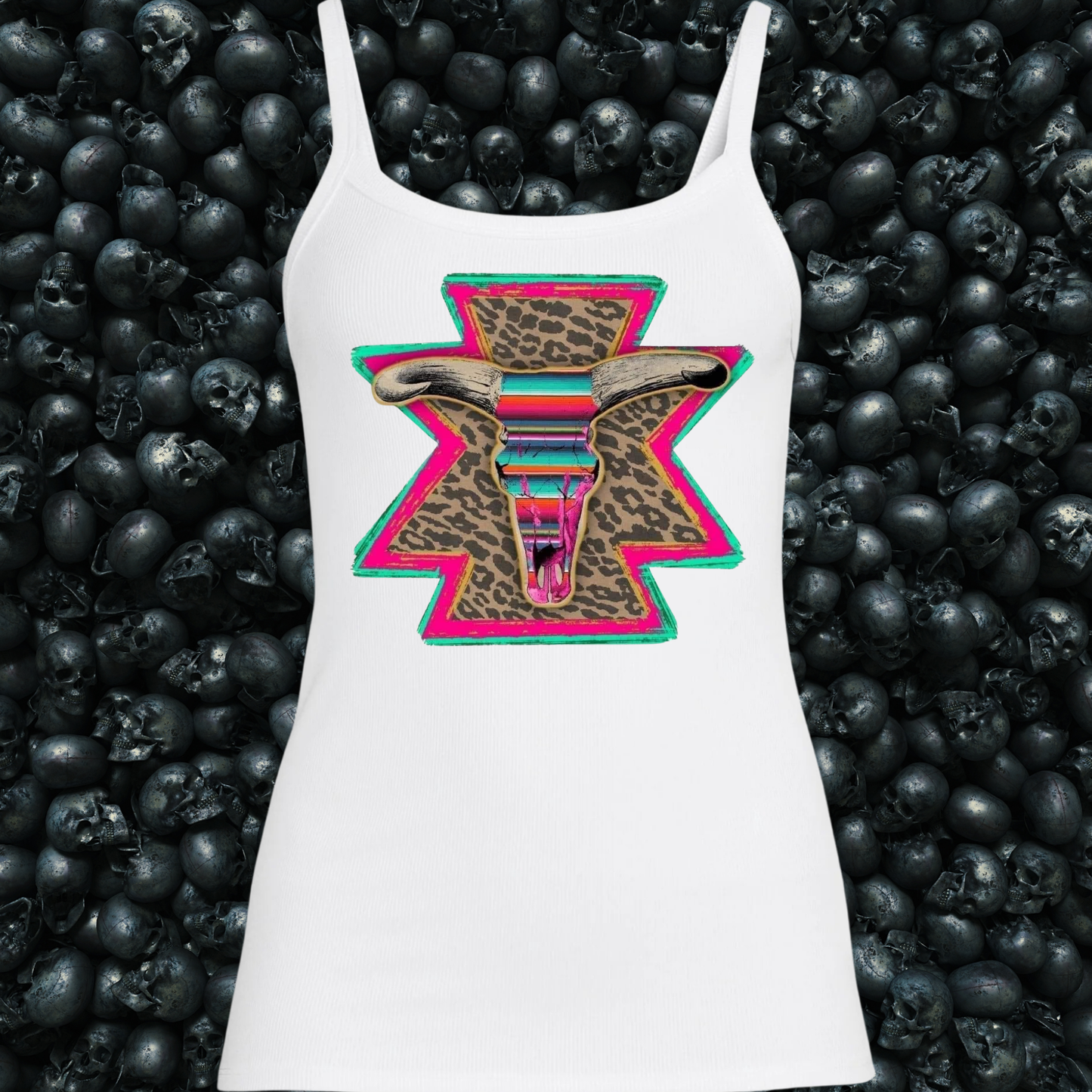 Western Neon Longhorn Cheetah Print Tank Top