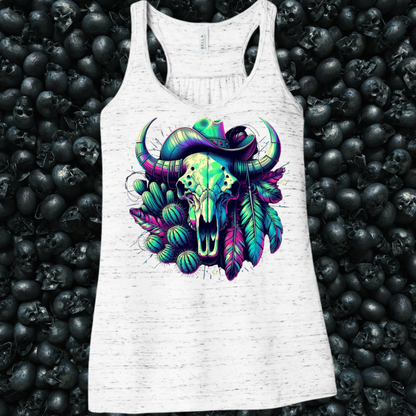 Neon Western Skull & Feathers Tank Top