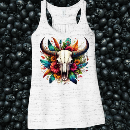 Western Longhorn Skull Flowers Tank Top