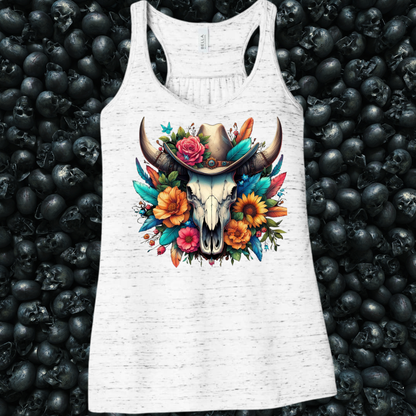 Longhorn Skull Hat Flowers Tank Top