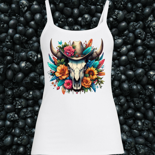 Longhorn Skull Hat Flowers Tank Top