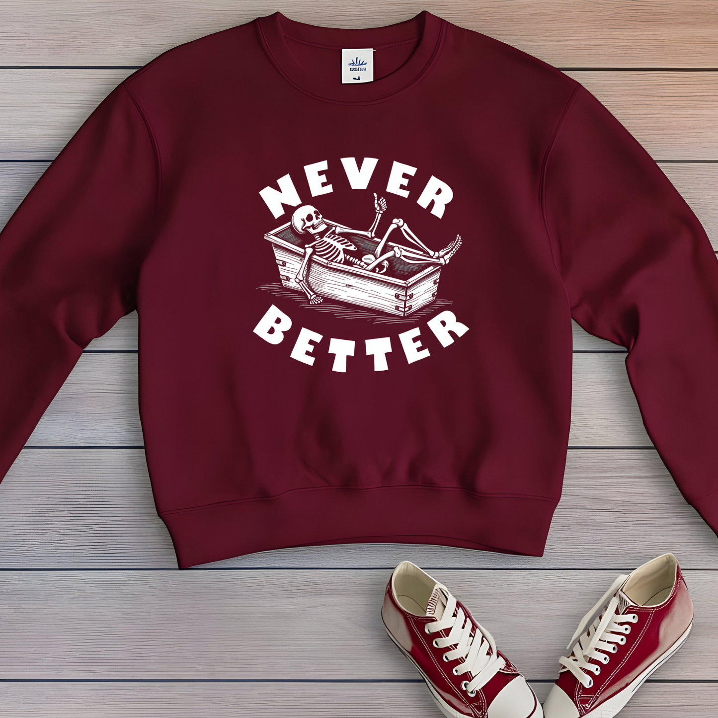 Never Better Skeleton Coffin Sweatshirt